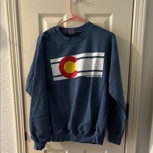 Gildan Blue Crewneck Sweater with Colorado Flag Design